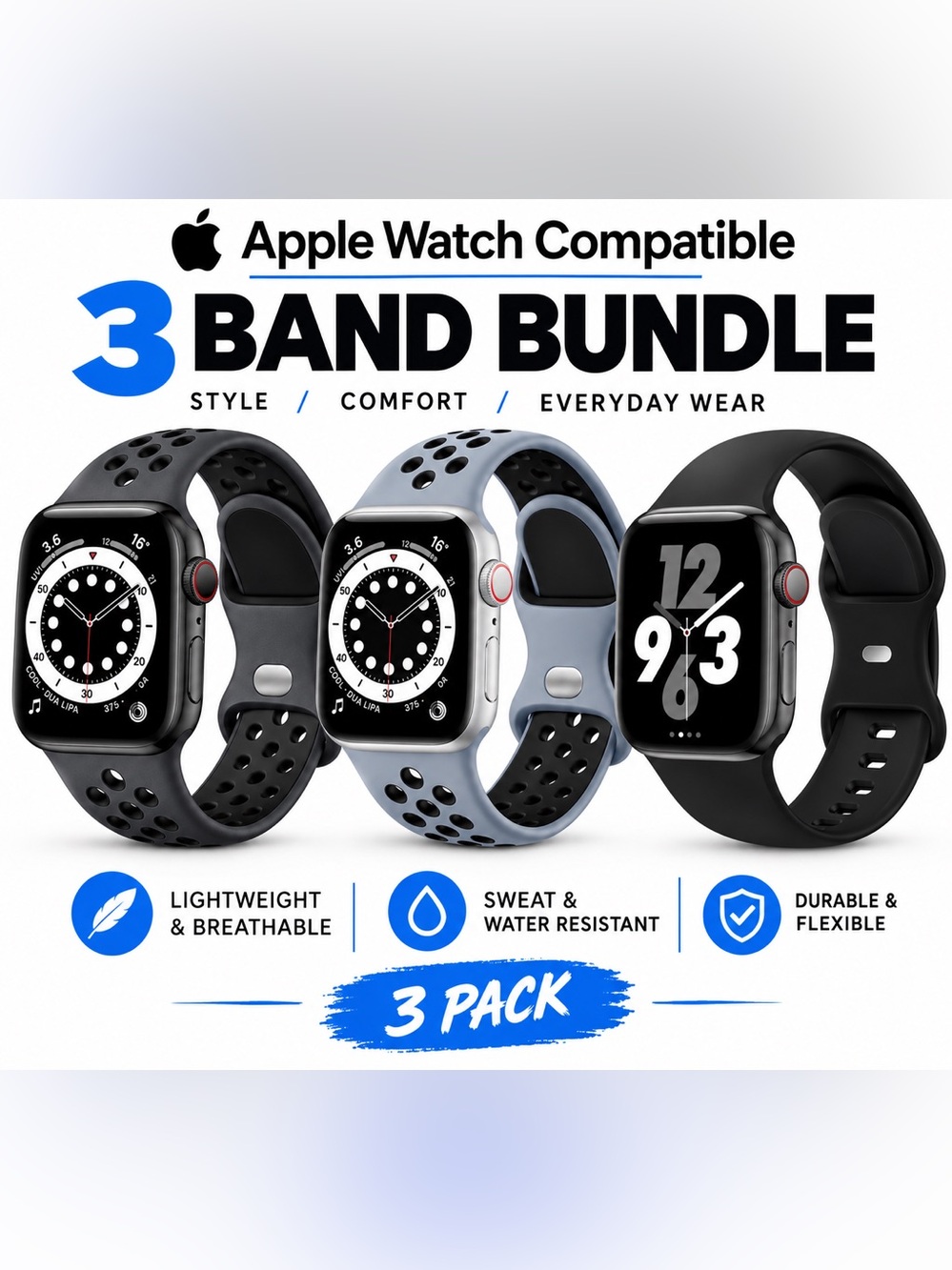 3 Silicon Watch Band bundle Apple Watch compatible #45